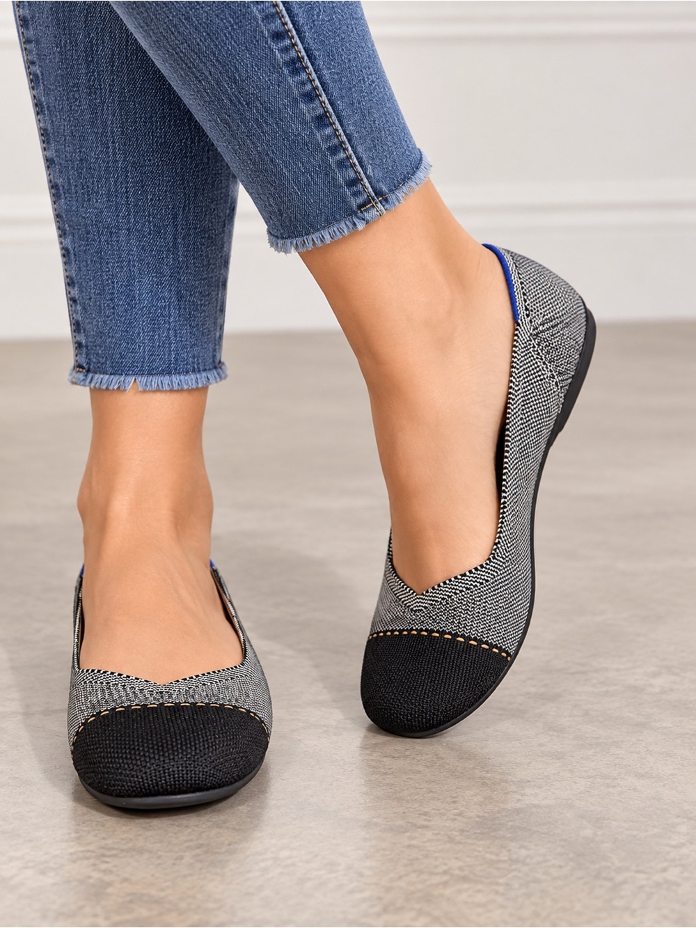 Rothy’s The Point Flats Black Gray Woven Ballet Flats Women’s Size 9.5